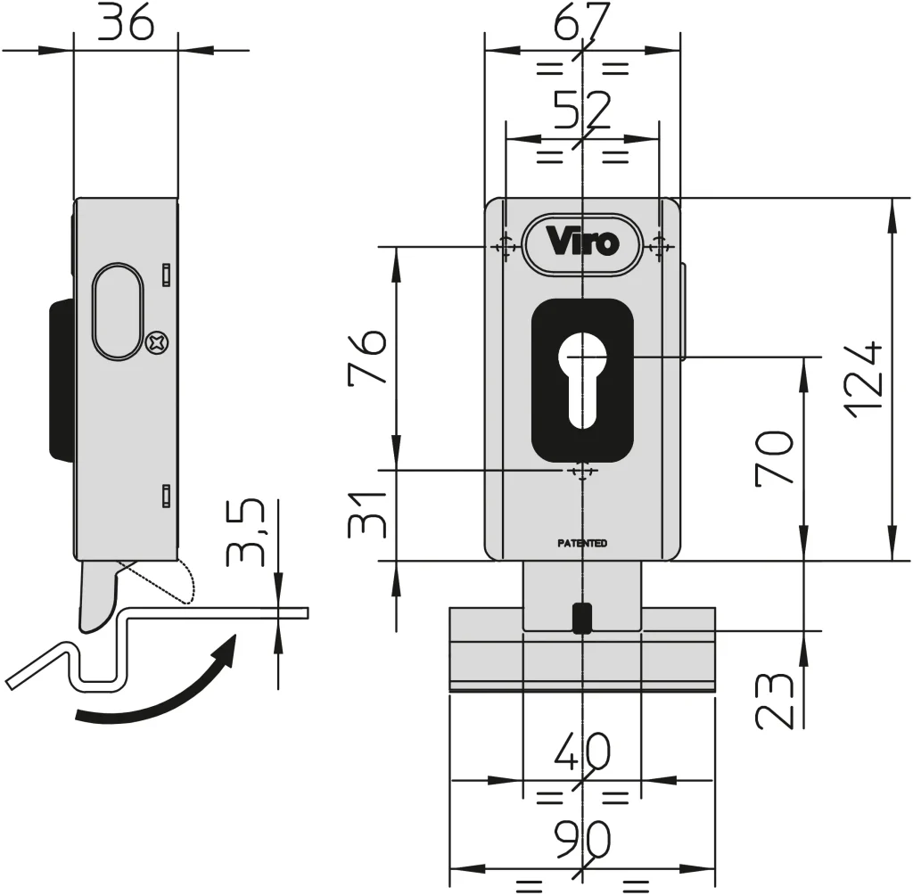 Características técnicas de la cerradura eléctrica V06