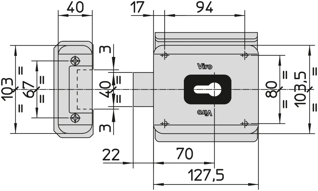Cerradura eléctrica V90 VIRO – Cerradura rotatoria para portones con apertura hacia el exterior