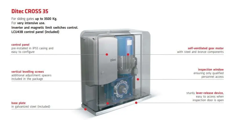 Motor Ditec CROSS 35 para Puertas Corredizas de hasta 3500 kg – Uso Ultra Intensivo Industrial con Inverter